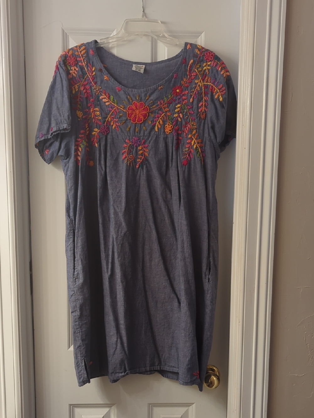 Embroidered Blue Floral Shift Dress